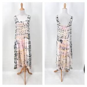 AMANDA BOND Addie Tie Dye Midi Dress Womens XS Small White Black Pink Cotton